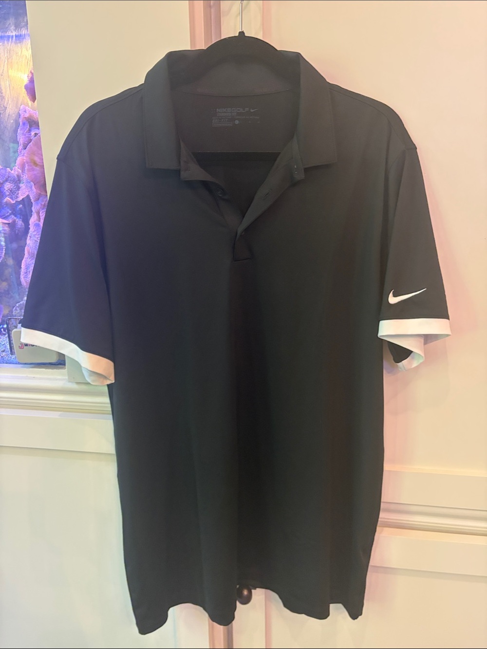 Nike Black Polo with White Sleeve Accents and Swoosh
